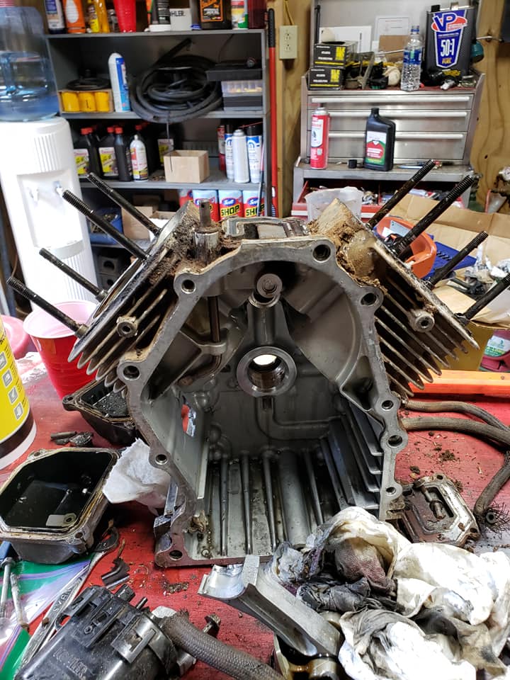Engine block taken apart on the workbench